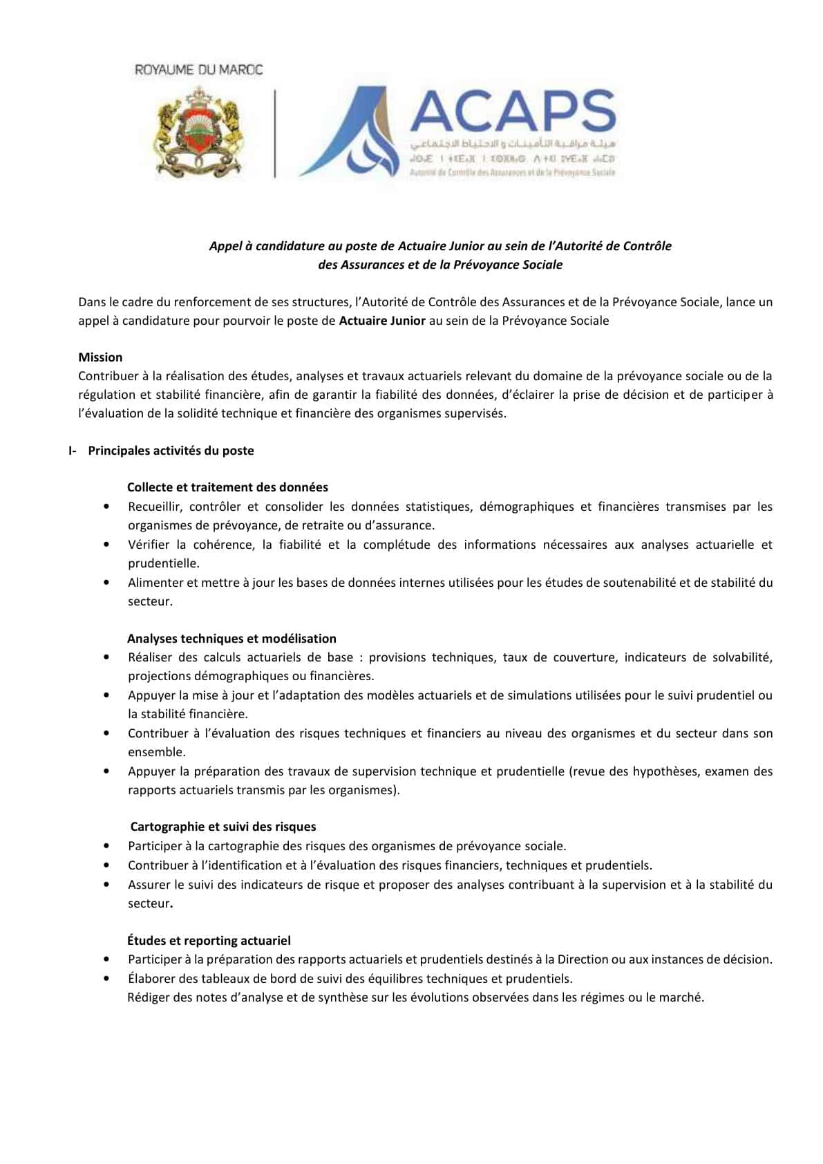 Concours Recrutement ACAPS 2026 (2 Postes)