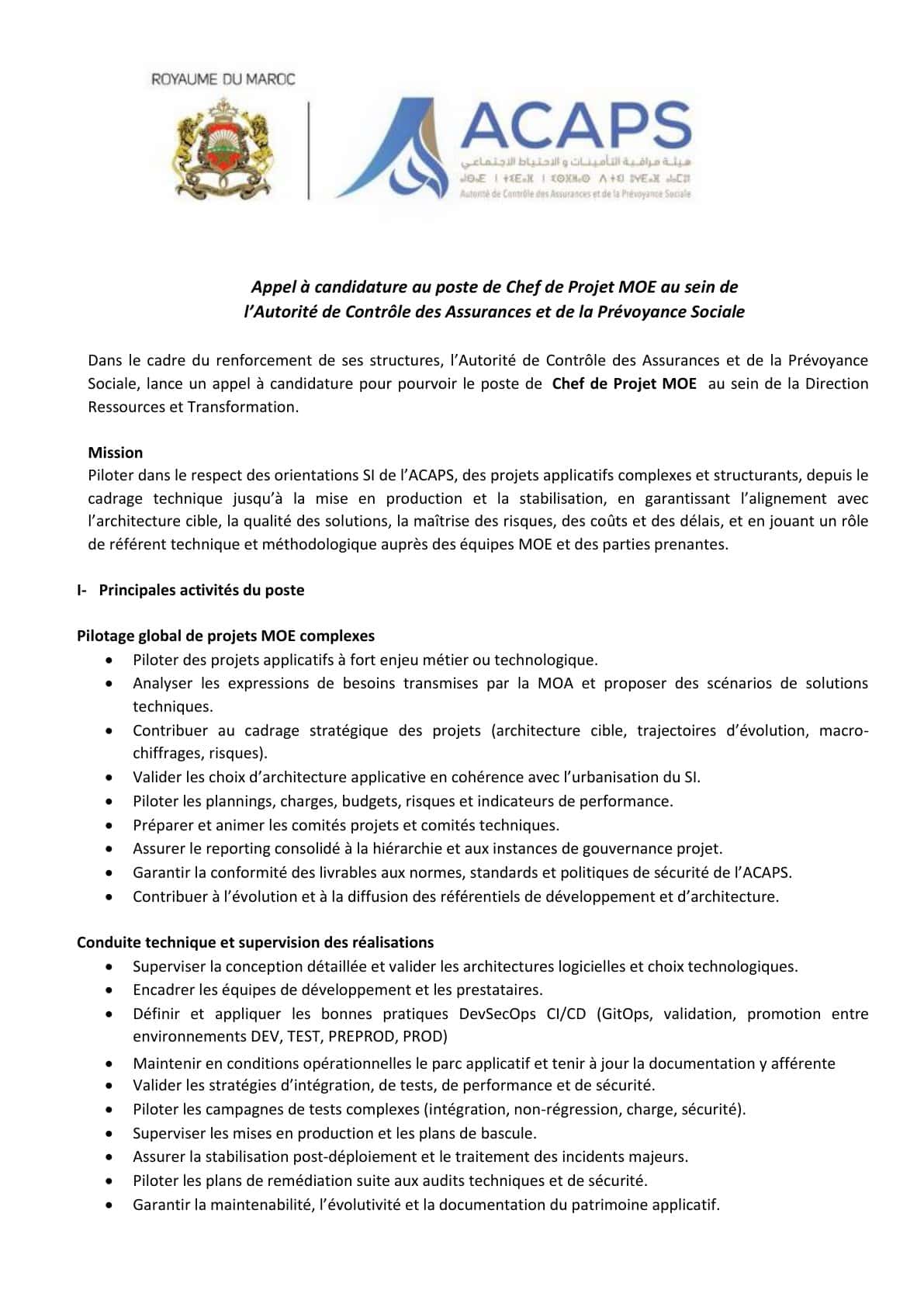 Concours Recrutement ACAPS 2026 (2 Postes)