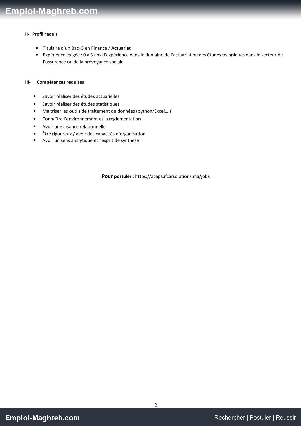 ACAPS propose deux postes de Chef de Projet MOE et Actuaire Junior en 2026