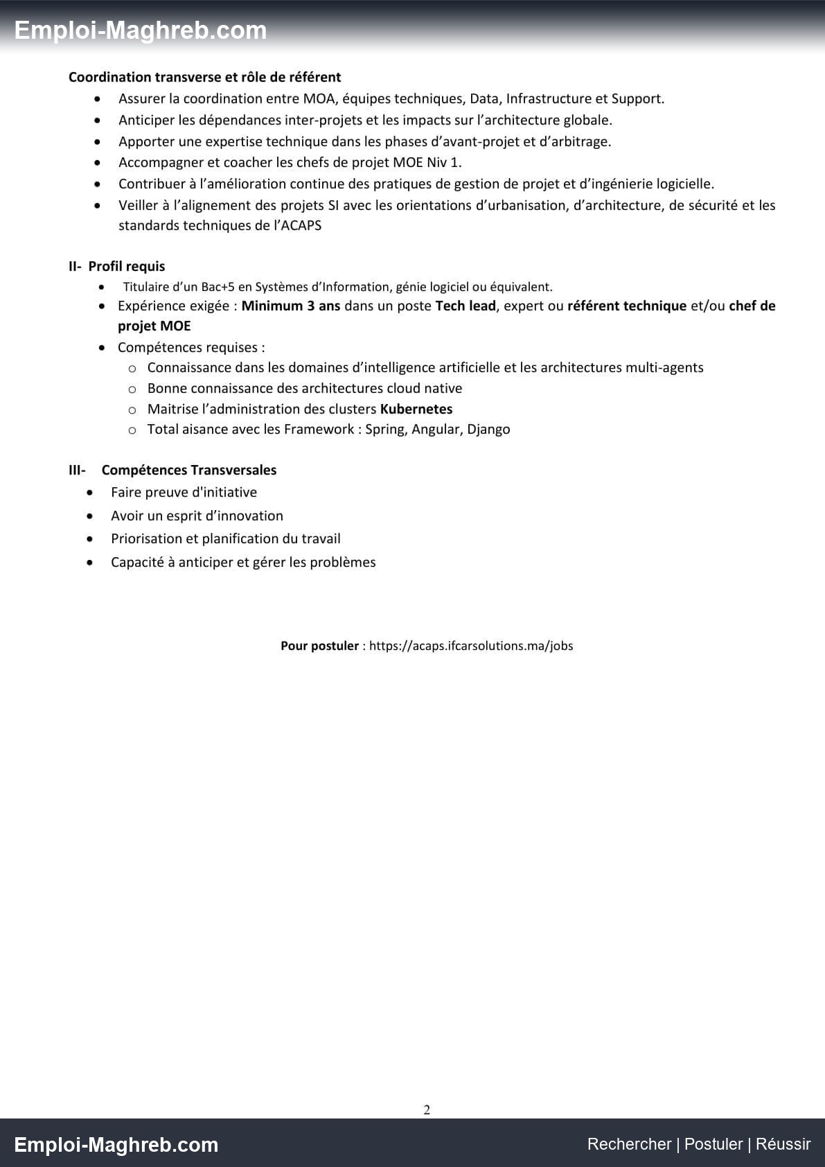 ACAPS propose deux postes de Chef de Projet MOE et Actuaire Junior en 2026