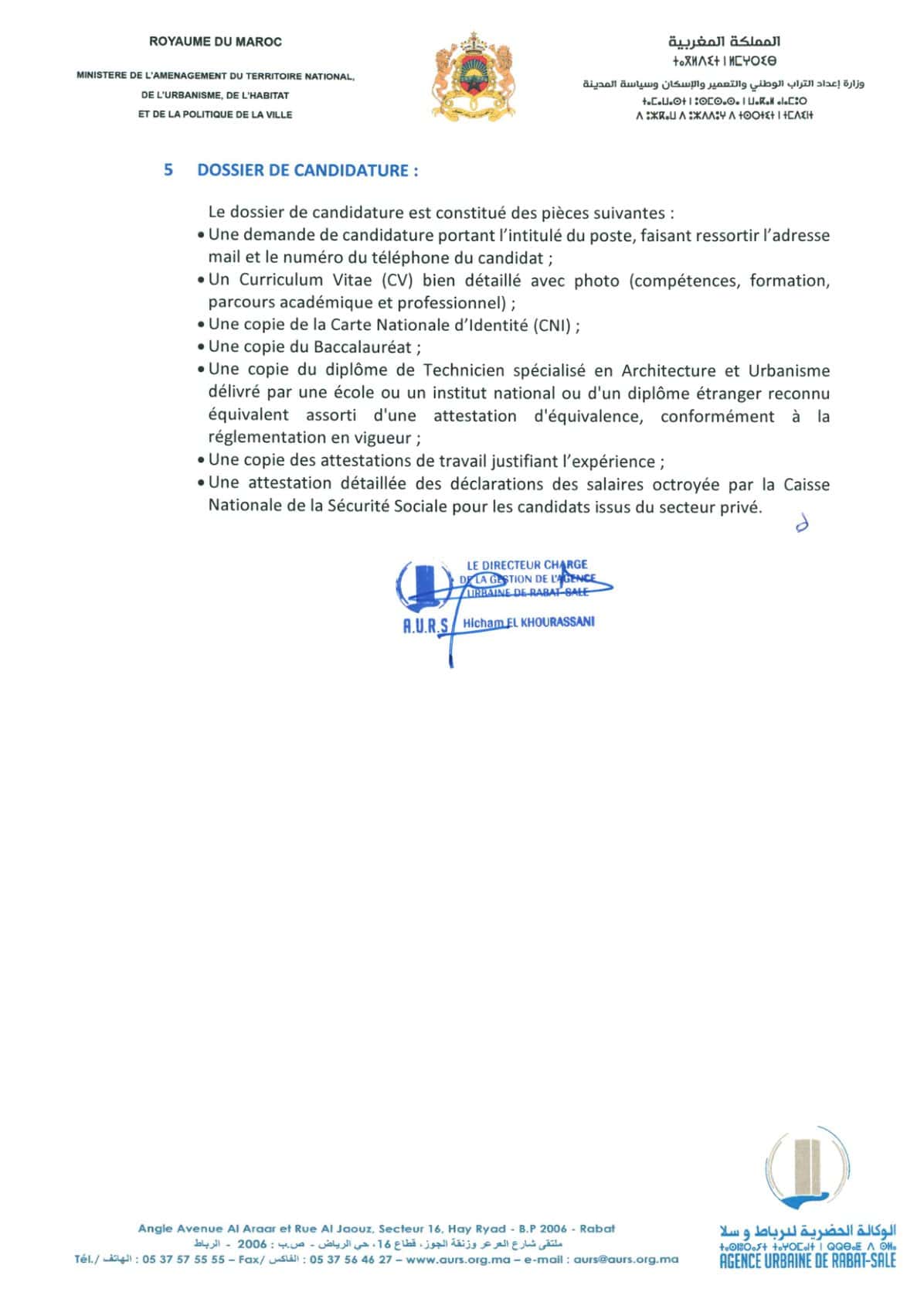 Agence Urbaine de Rabat-Salé : Concours 2026 pour 7 postes clés