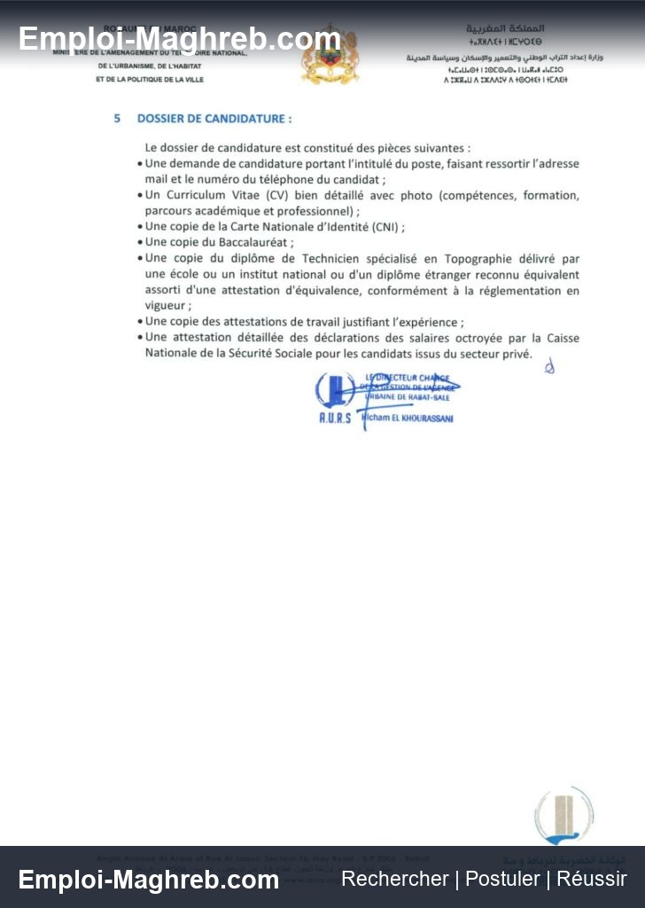 Agence Urbaine de Rabat-Sale publie 7 postes pour techniciens et architectes en