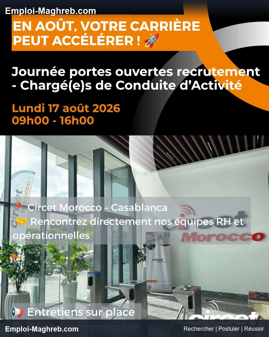 Circet Morocco recrute Chargés de Conduite d’Activité CDI Casablanca 17 août 202