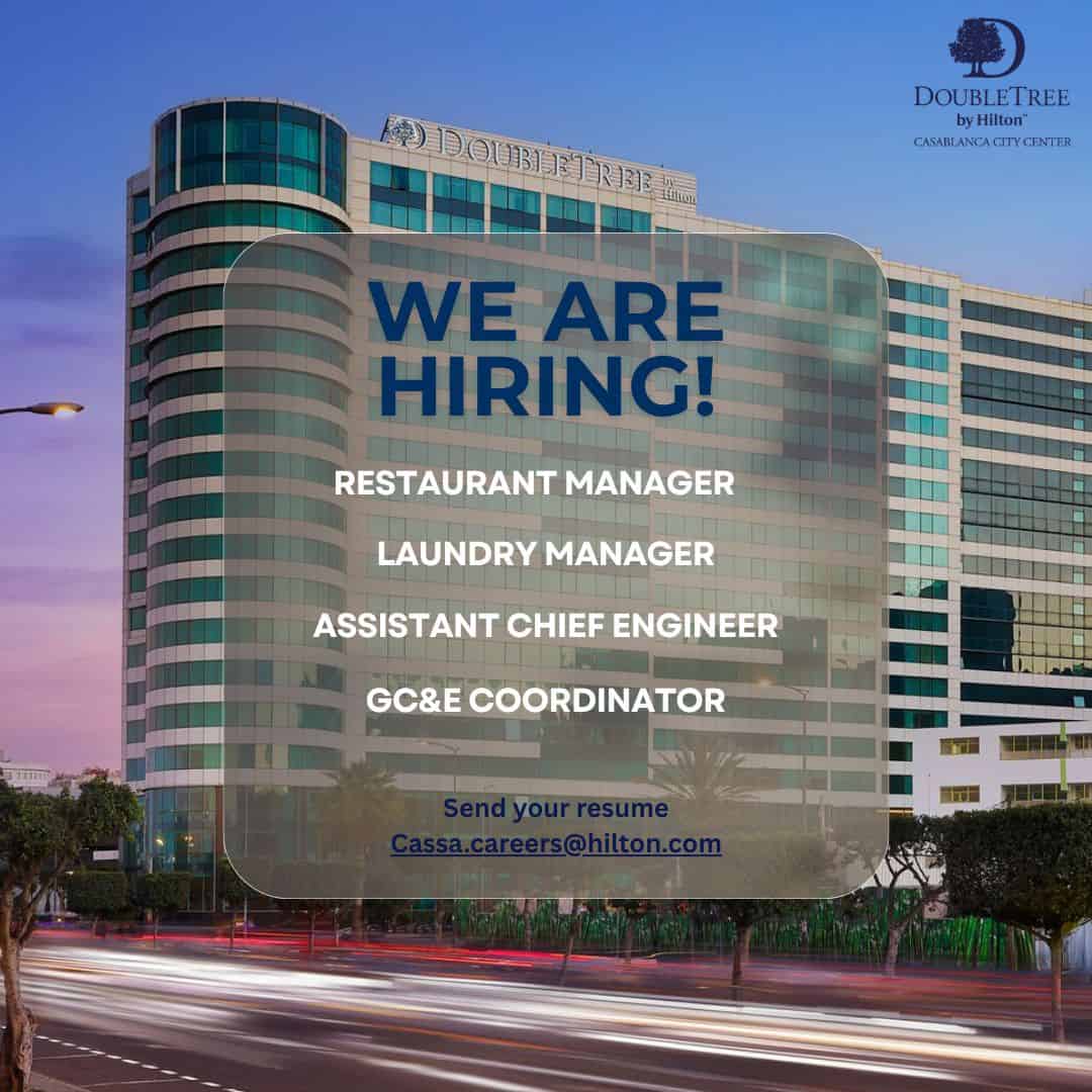 DoubleTree by Hilton Casablanca City Center recrute 4 postes dans l'événementiel