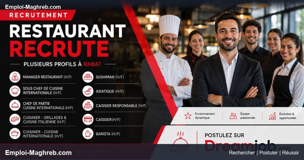 Entreprise de Restauration ouvre plusieurs postes CDI Rabat