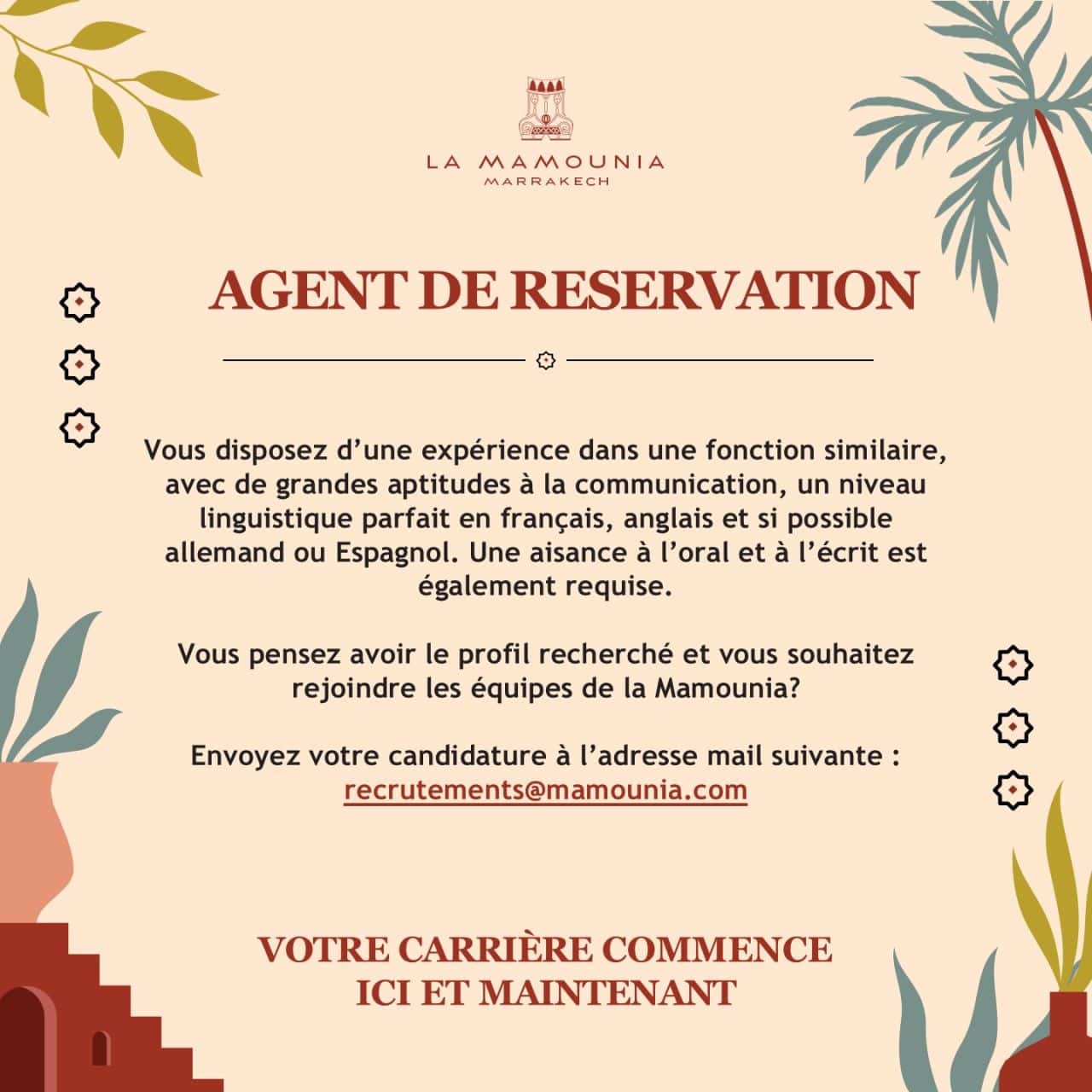 La Mamounia recrute 5 profils à Marrakech
