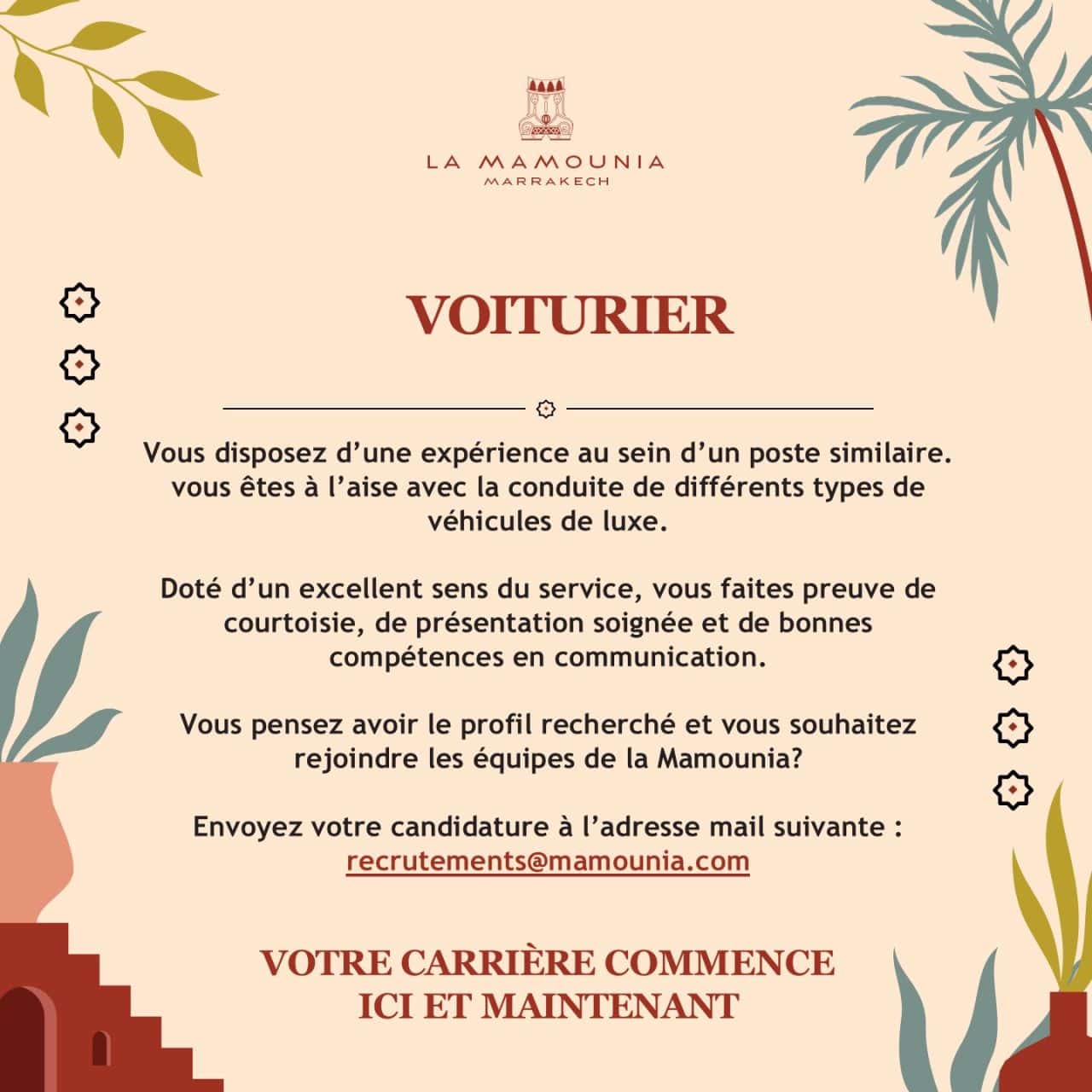 La Mamounia recrute 5 profils à Marrakech