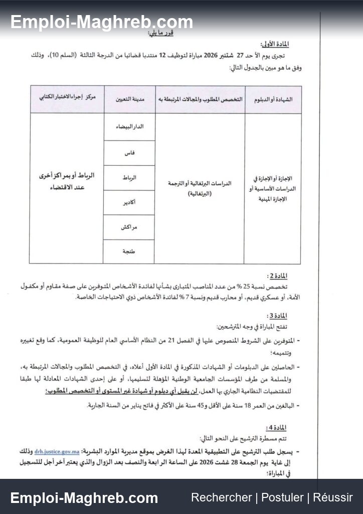 Ministère de la Justice organise un concours pour le recrutement de (12) Commiss