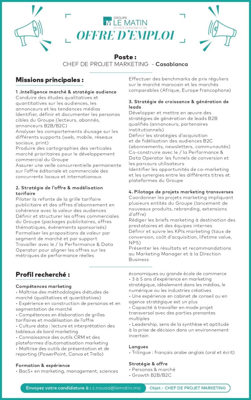 Nouvelles opportunités ouvertes au Groupe Le Matin à Casablanca