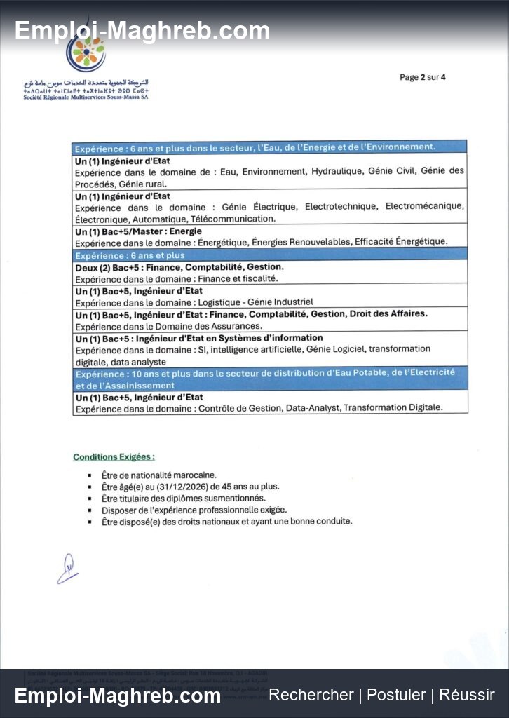 Société Régionale Multiservices Souss-Massa publie 174 postes Agadir CDI 24 août