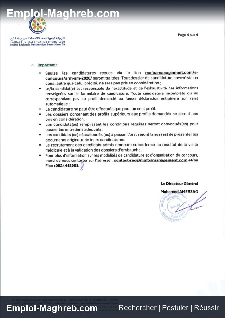 Société Régionale Multiservices Souss-Massa publie 174 postes Agadir CDI 24 août