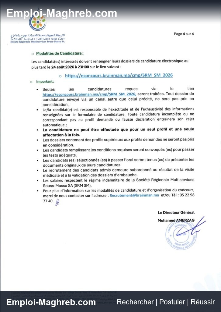Société Régionale Multiservices Souss-Massa publie 174 postes Agadir CDI 24 août