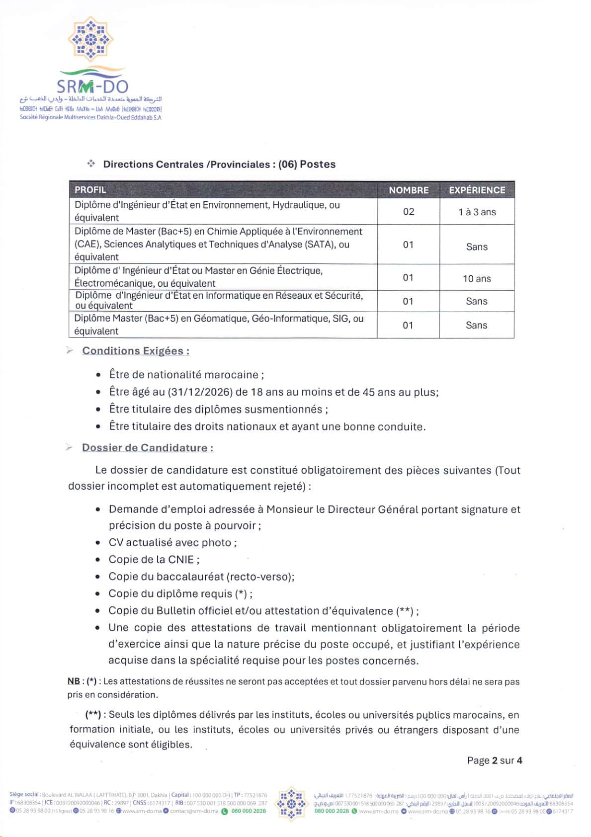 Concours de Recrutement SRM Dakhla Oued Eddahab 2026 (33 Postes)
