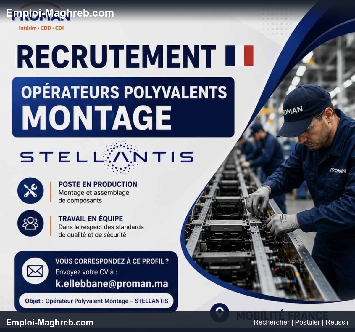 Stellantis publie des postes d'Opérateurs Polyvalents Montage H/F en France CDI