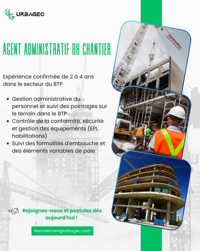 URBAGEC recrute 2 profils RH à Mohammedia CDI